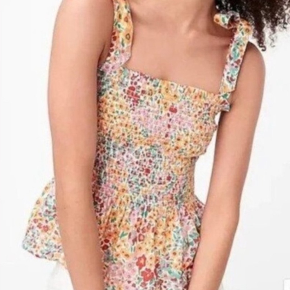 J. CREW Smocked Tie-Shoulder Tank Top Size L Floral Multicolor